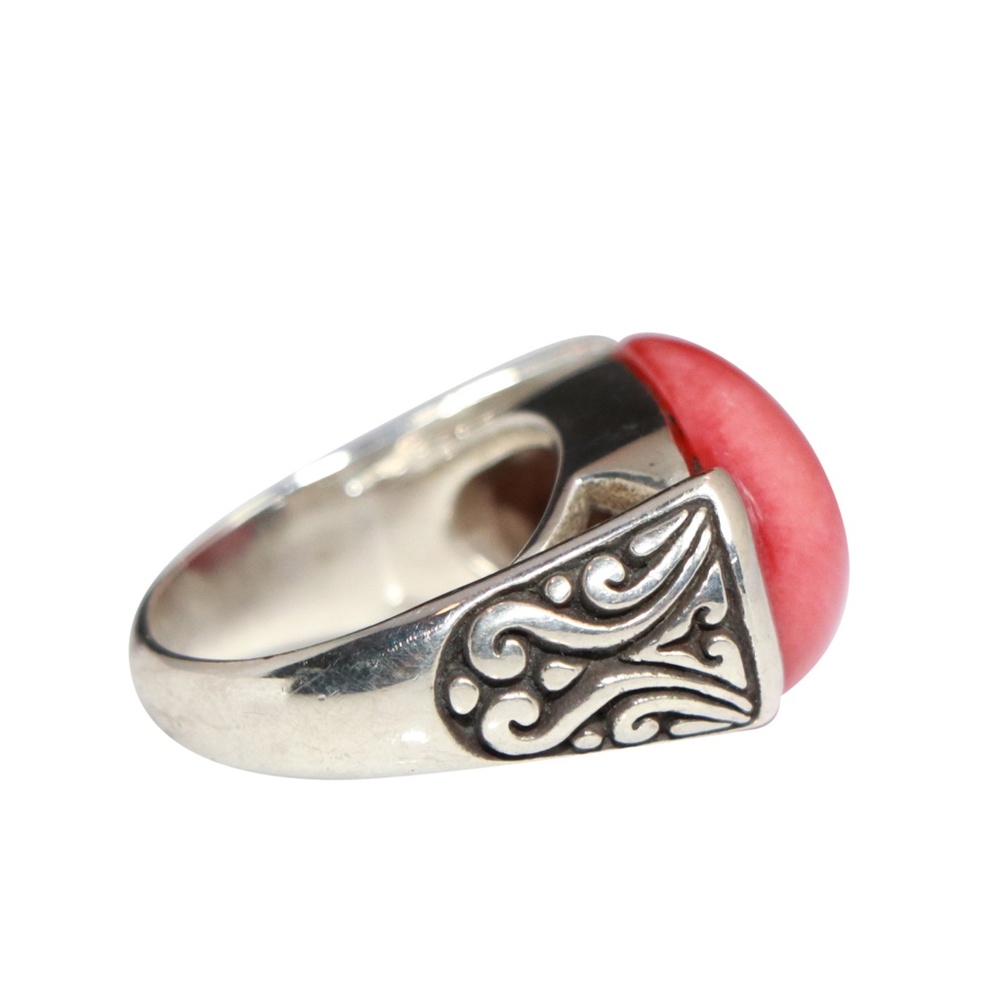 large cabochon coral sterling silver ring excellent